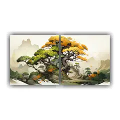 GENERICO - Cuadro Mural Moderno De Un árbol De Enebro En Colores Amari 160x80cm