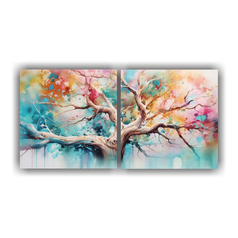 GENERICO - Pintura Abstracta De Colores Turquesa Y Rosa Con Tema De ár 160x80cm