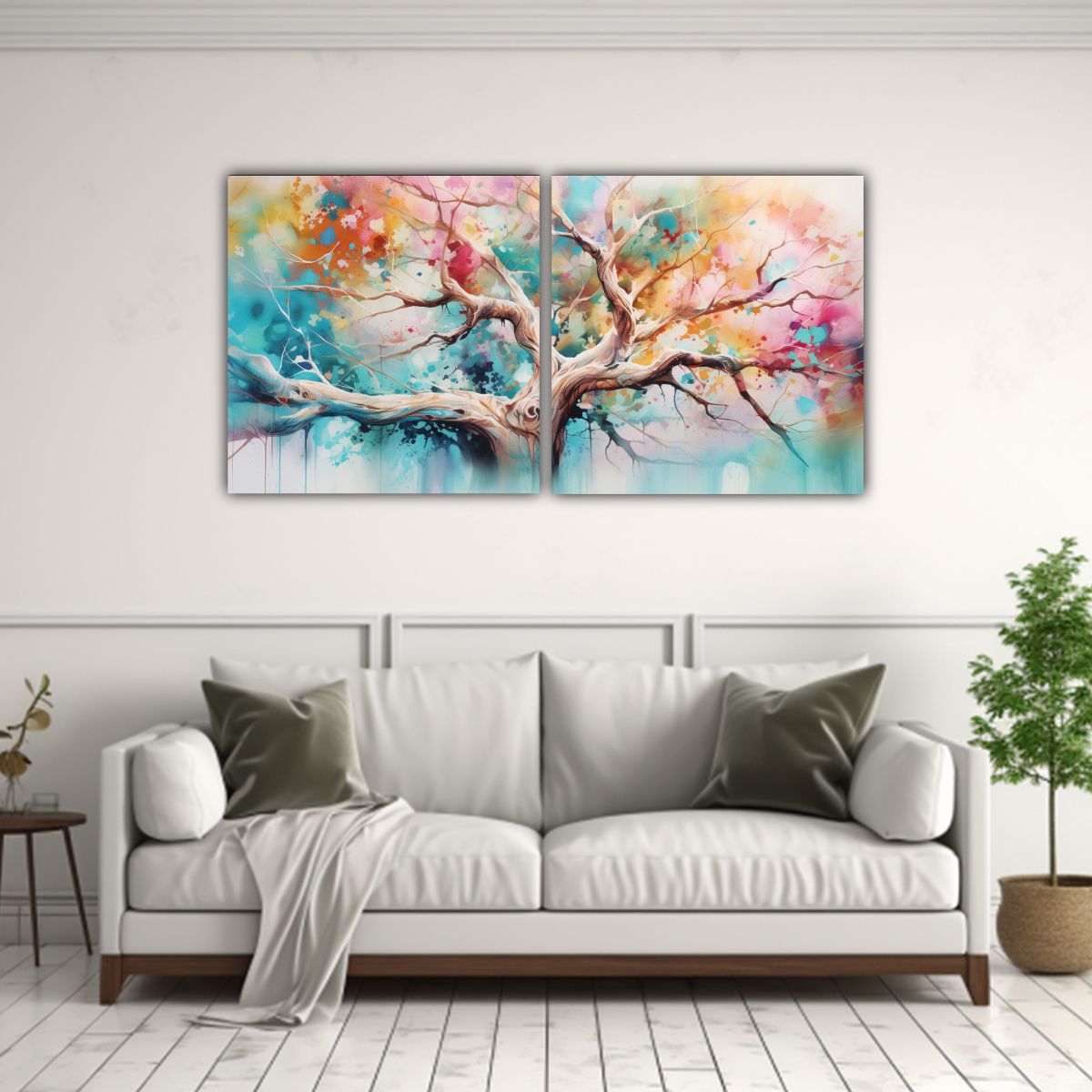 GENERICO - Pintura Abstracta De Colores Turquesa Y Rosa Con Tema De ár 160x80cm