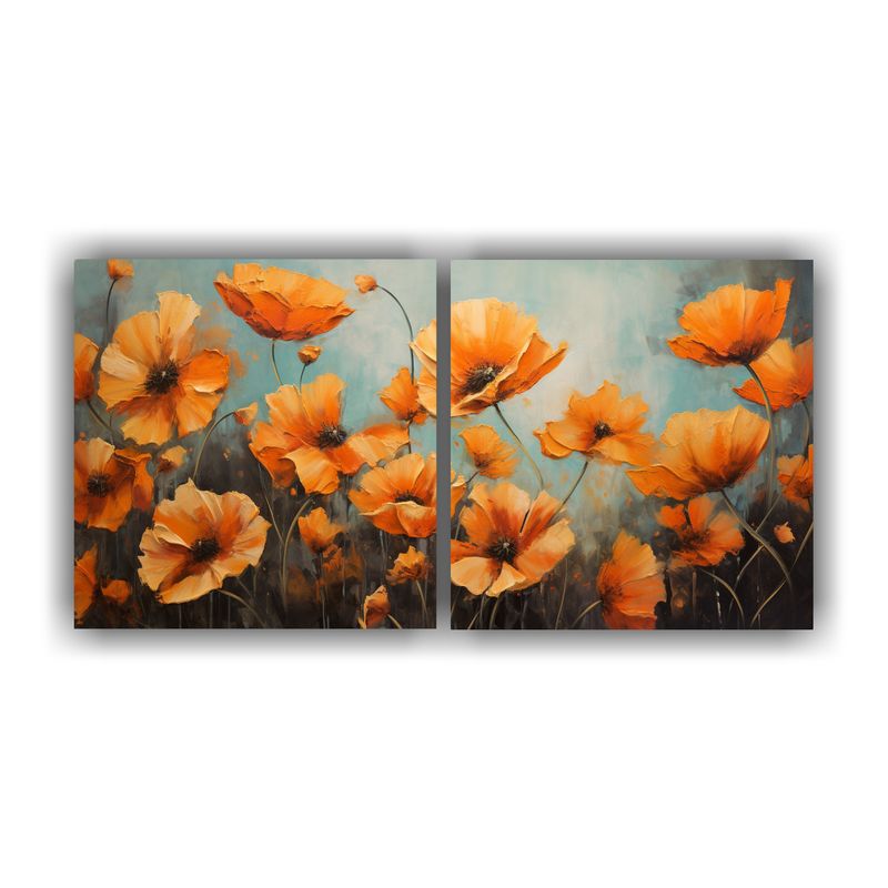 GENERICO - Cuadros Flores Alegres En Naranja Y Negro En Lienzo 160x80cm