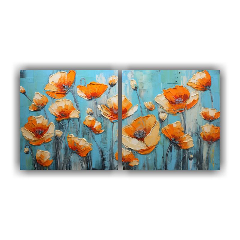 GENERICO - Pintura En Lienzo Con Flores En Colores Naranja Y Azul Para  160x80cm