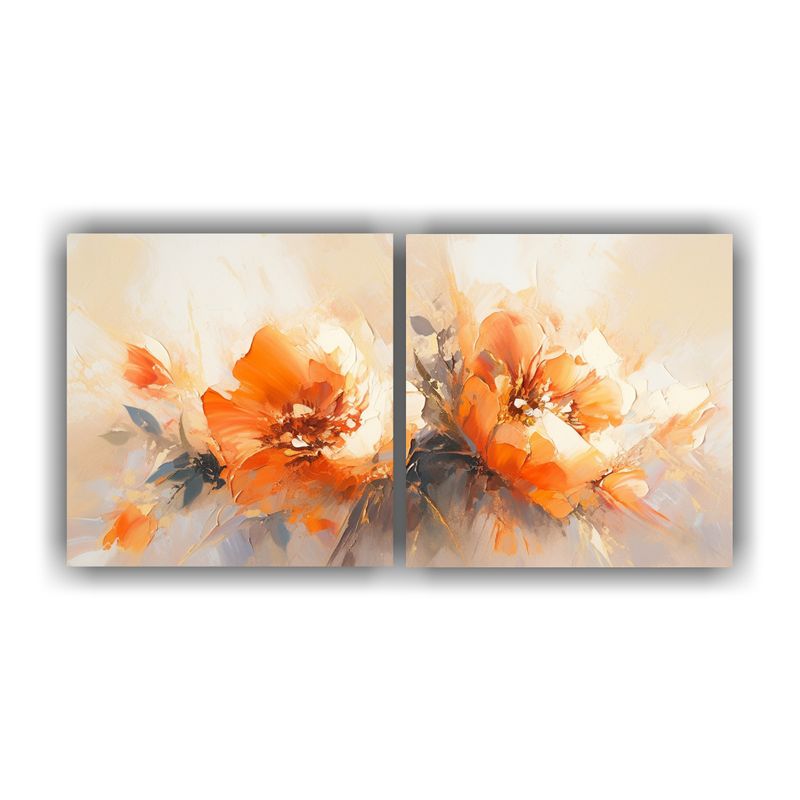 GENERICO - Pinturas Acuarela De Flores En Lienzo En Tonos Naranja Y Dor 160x80cm