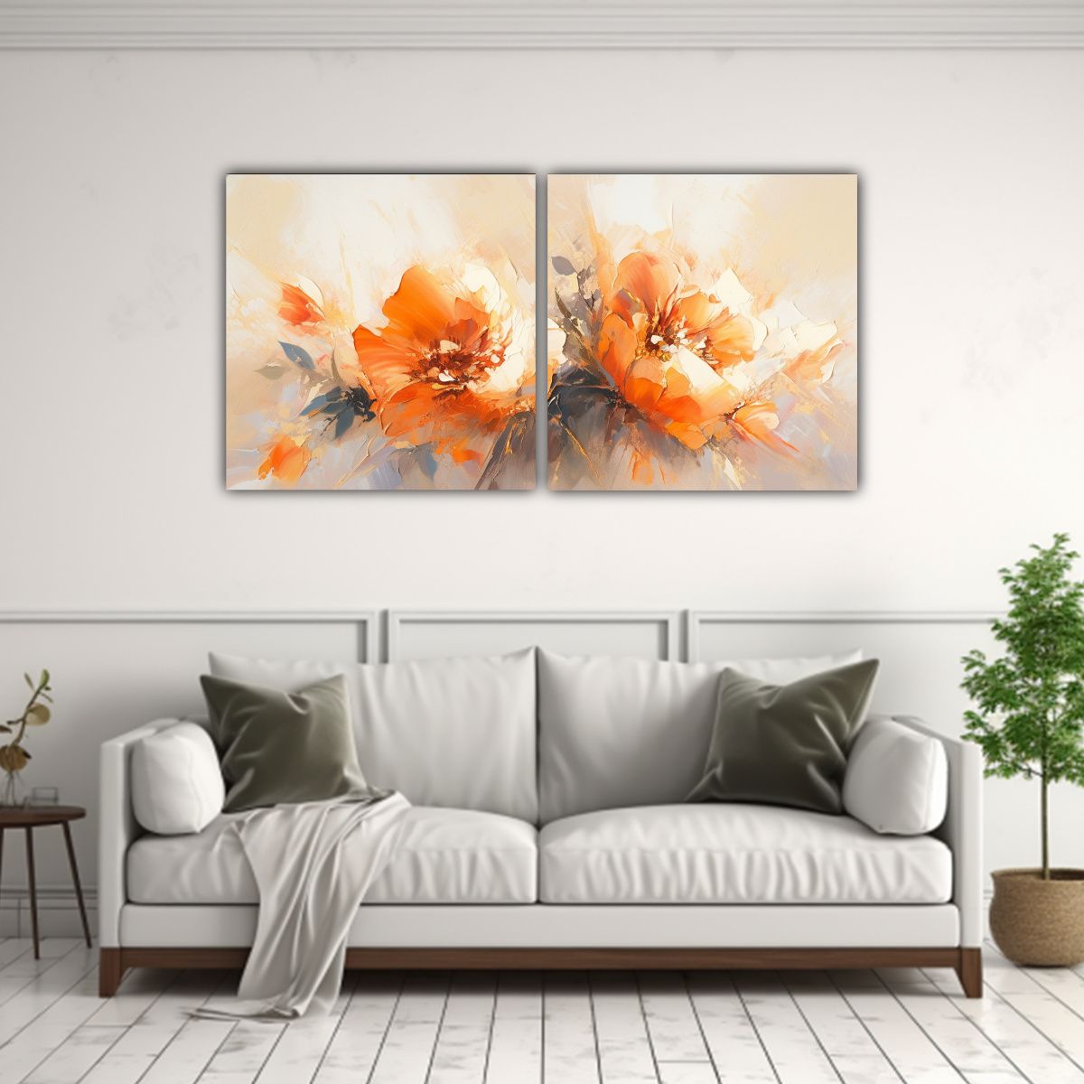 GENERICO - Pinturas Acuarela De Flores En Lienzo En Tonos Naranja Y Dor 160x80cm