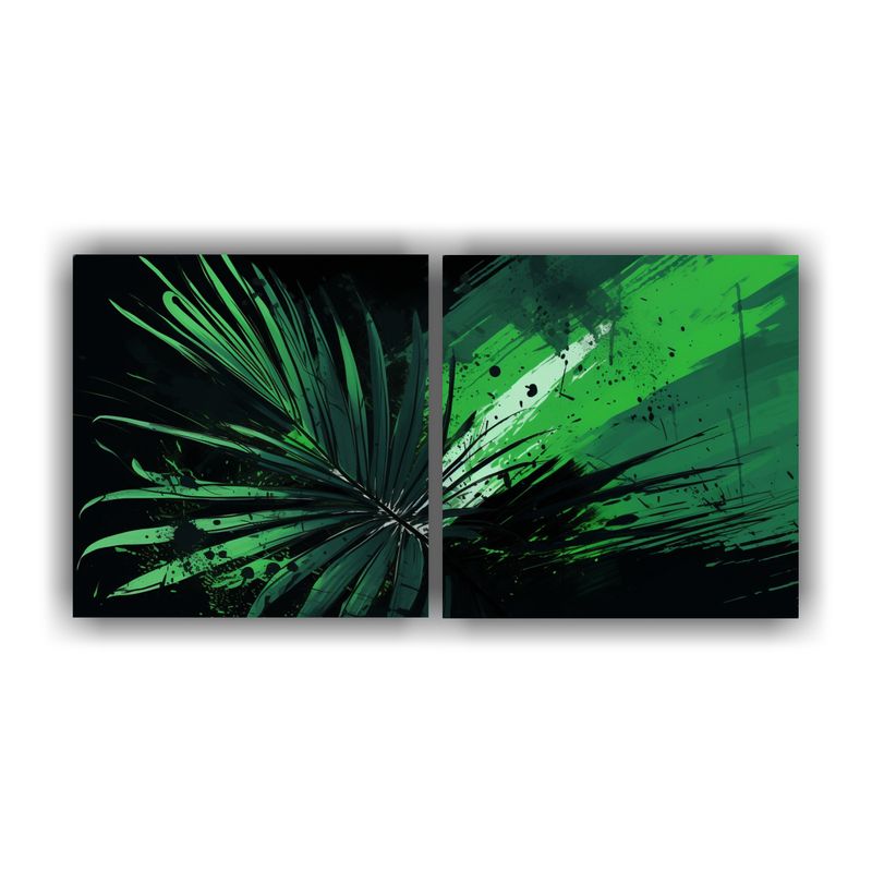GENERICO - Dos Cuadros Modernos Simplicidad Hojas De Palma En Verde Y N 160x80cm
