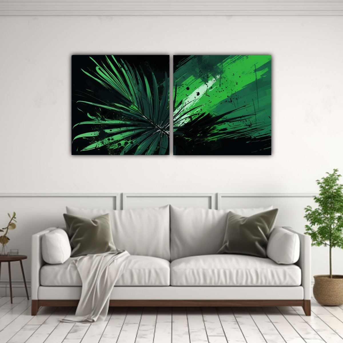 GENERICO - Dos Cuadros Modernos Simplicidad Hojas De Palma En Verde Y N 160x80cm