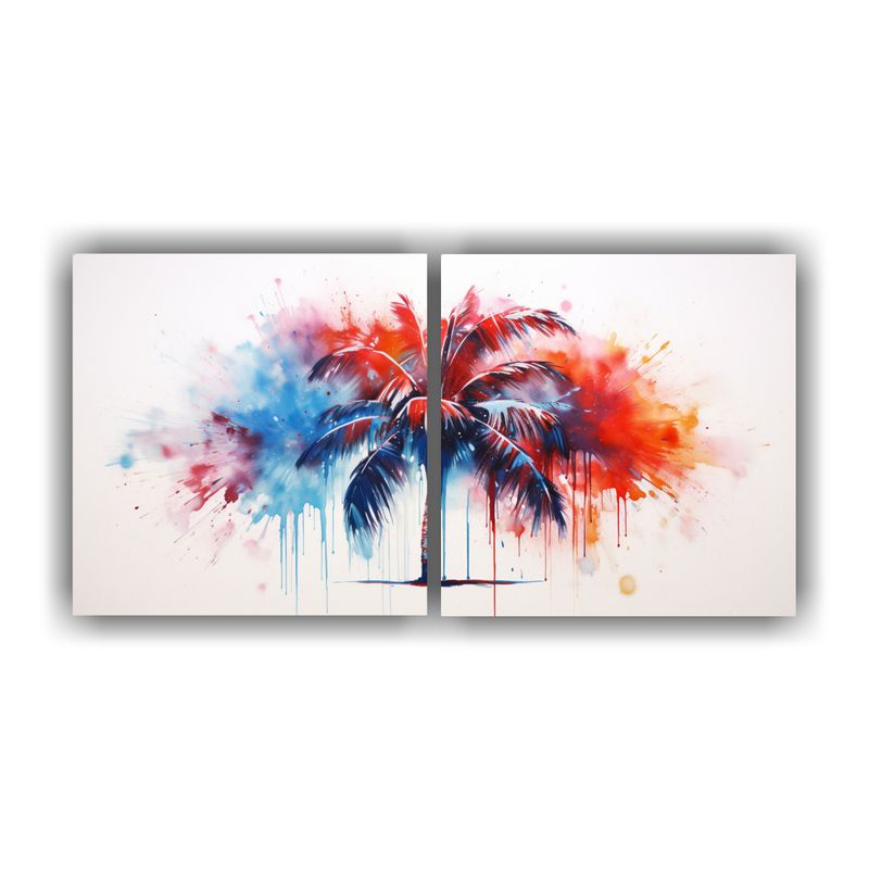 GENERICO - Pintura Abstracta De Palmera Roja Y Azul En Acuarela 160x80cm