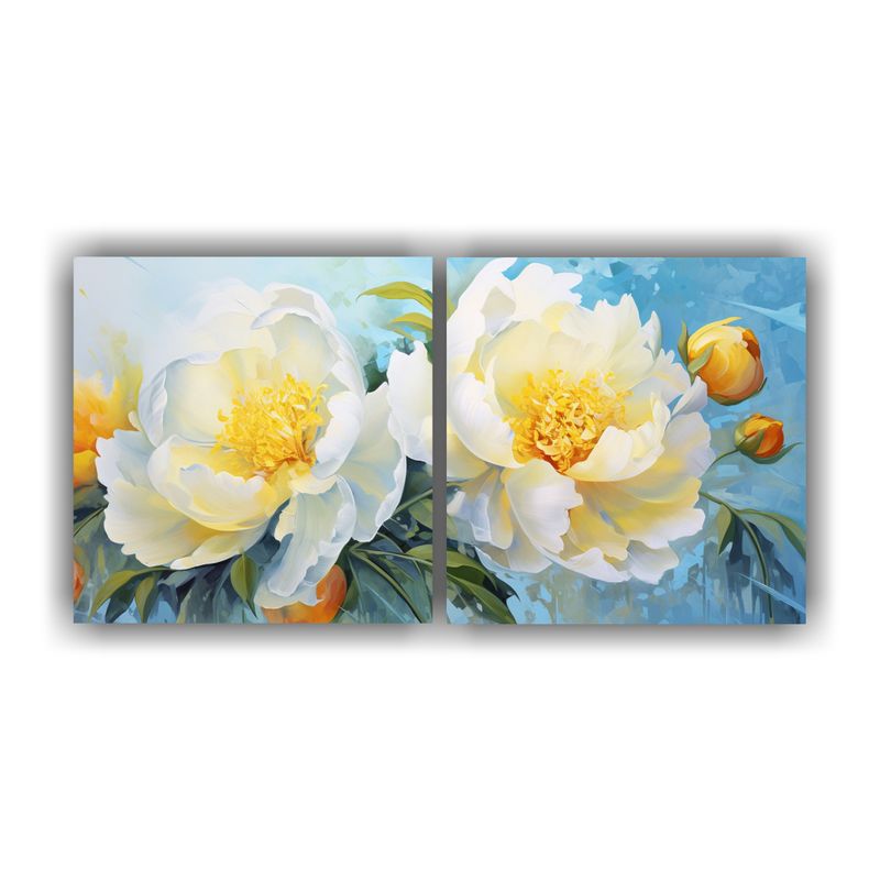 GENERICO - Pinturas Decorativas De Peonías Amarillo Y Turquesa En Pers 160x80cm