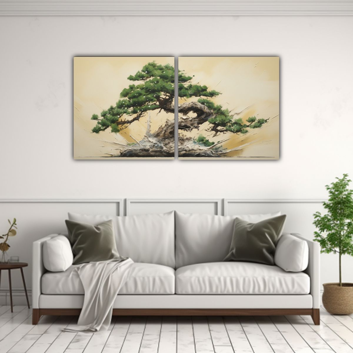 GENERICO - Cuadros Abstractos De Árbol De Pino Bonsái En Alta Detalle 160x80cm