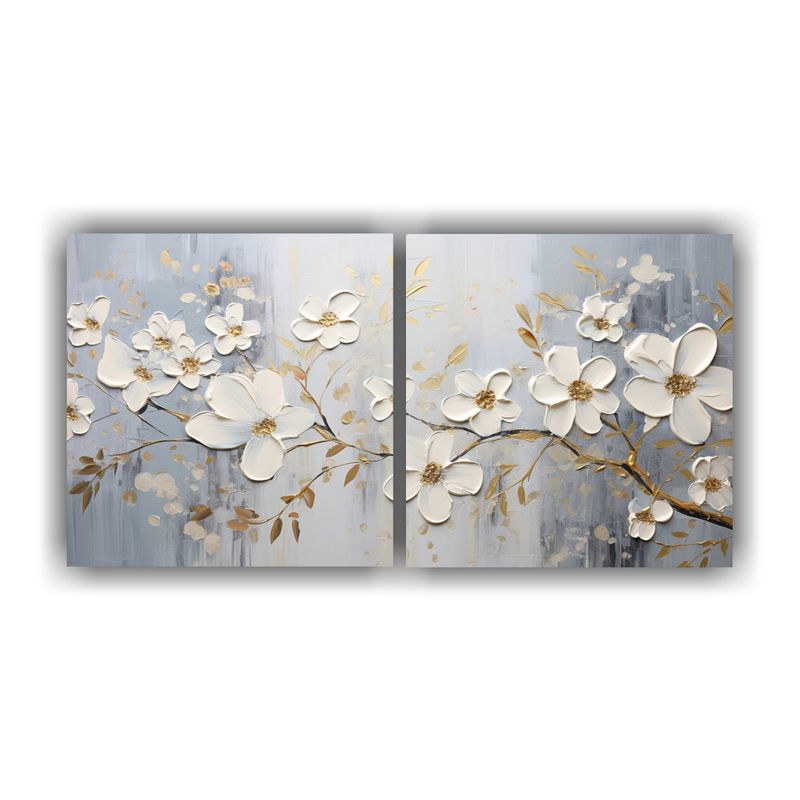 GENERICO - Pintura Sobre Lienzo Colores Plata De Flores Estilo Decorati 160x80cm