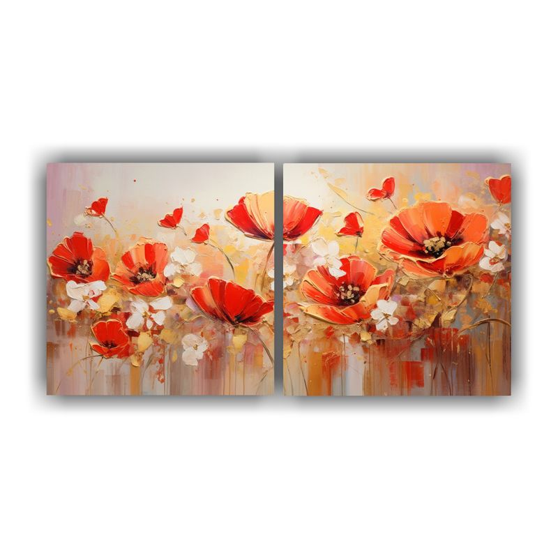 GENERICO - Pintura Lienzo Horizontal Arte Gráfico Rojo Y Dorado Flores 160x80cm
