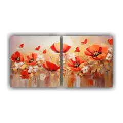 GENERICO - Pintura Lienzo Horizontal Arte Gráfico Rojo Y Dorado Flores 160x80cm