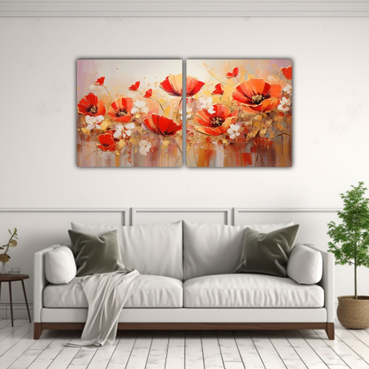 GENERICO - Pintura Lienzo Horizontal Arte Gráfico Rojo Y Dorado Flores 160x80cm