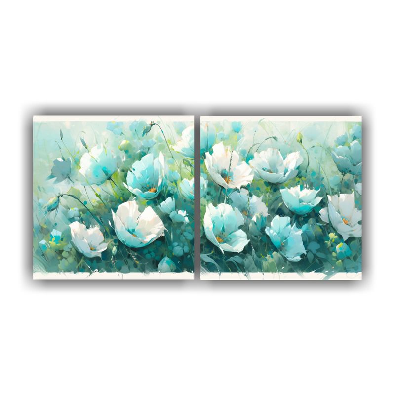 GENERICO - Pintura Diptico Colores Alegre En Estilo Turquesa Con Flores 160x80cm