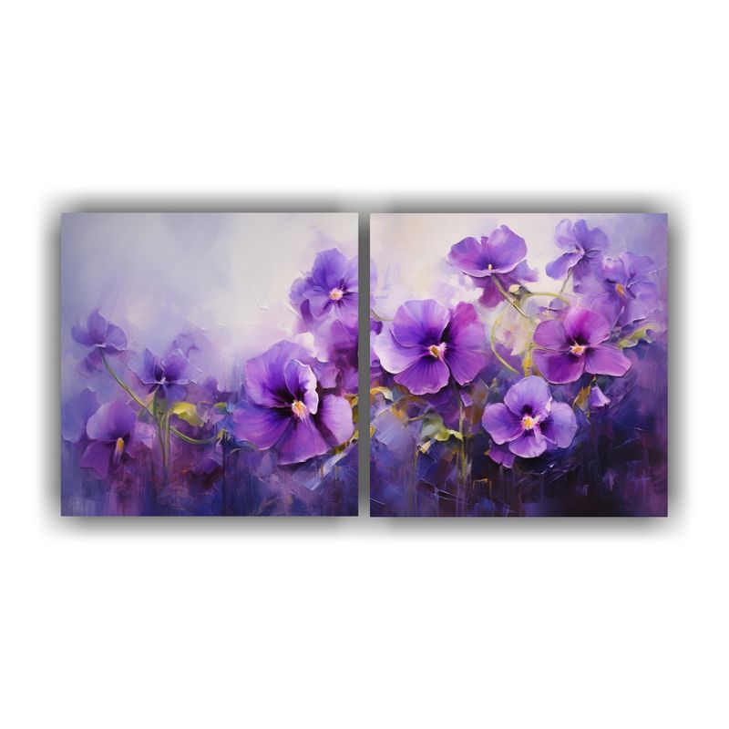 GENERICO - Pintura Acuarela Abstracta De Violetas Y Flores En Estilo De 160x80cm