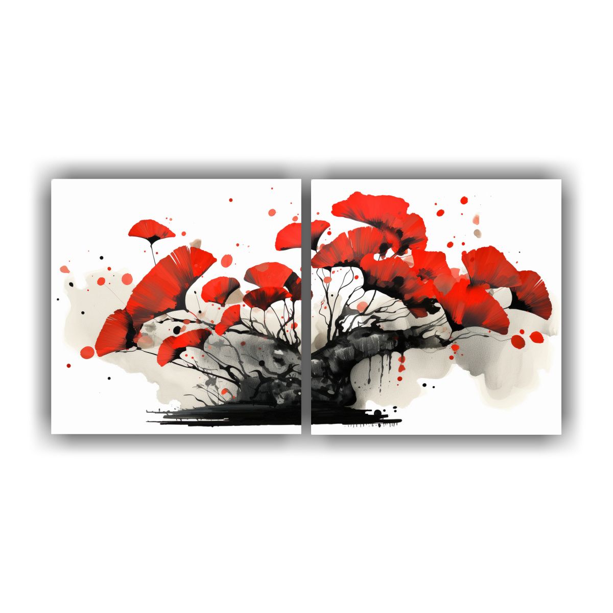 GENERICO - Cuadro Inspiración Ginkgo Biloba Bonsái Rojo Y Negro Abstr 160x80cm