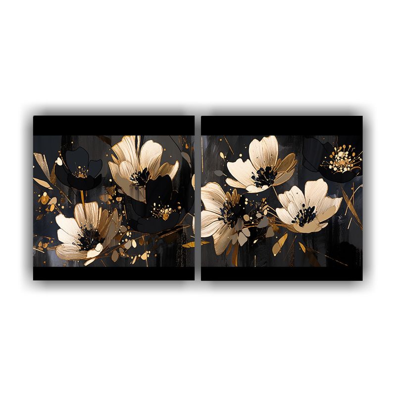GENERICO - Pintura Floral En Lienzo Dos Composiciones Finas Líneas Det 160x80cm