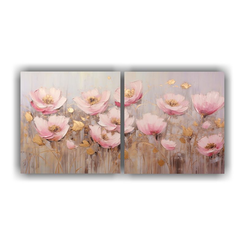 GENERICO - Pintura En Lienzo Con Flores En Colores Oro Y Rosa De Hermos 160x80cm