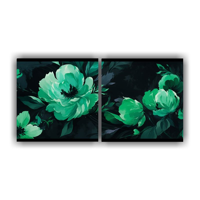 GENERICO - Lienzos De Tela Abstracción En Verde Y Negro Con Flores 160x80cm