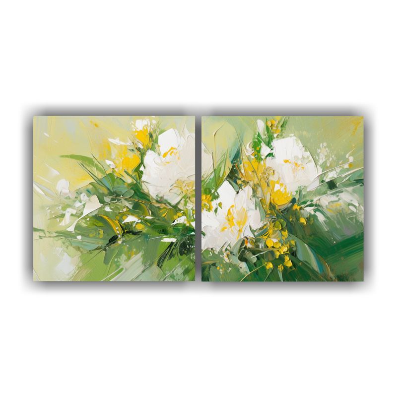 GENERICO - Pintura Decorativa De Flores Verde Y Dorado En Lienzo De Acu 160x80cm