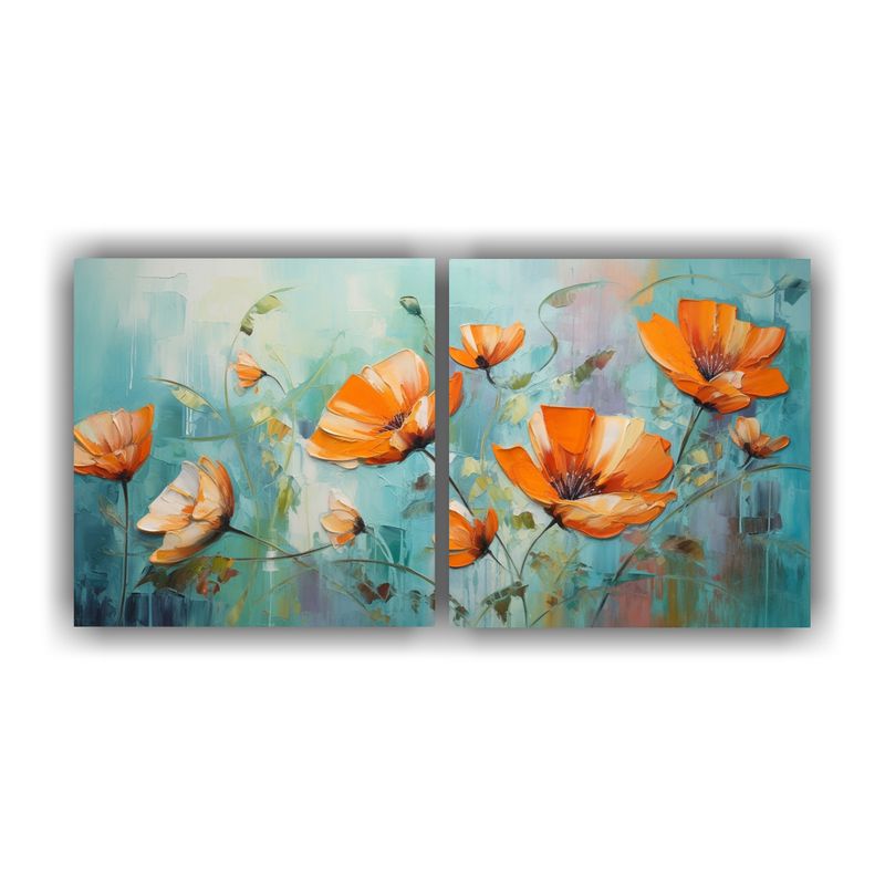 GENERICO - Pintura En Lienzo De Flores En Colores Verde Y Naranja Que E 160x80cm