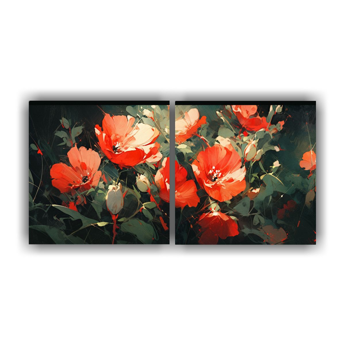 GENERICO - Set 2 Telas En Bastidor Diseño Pop Art Flores En Verde Y Ro 160x80cm