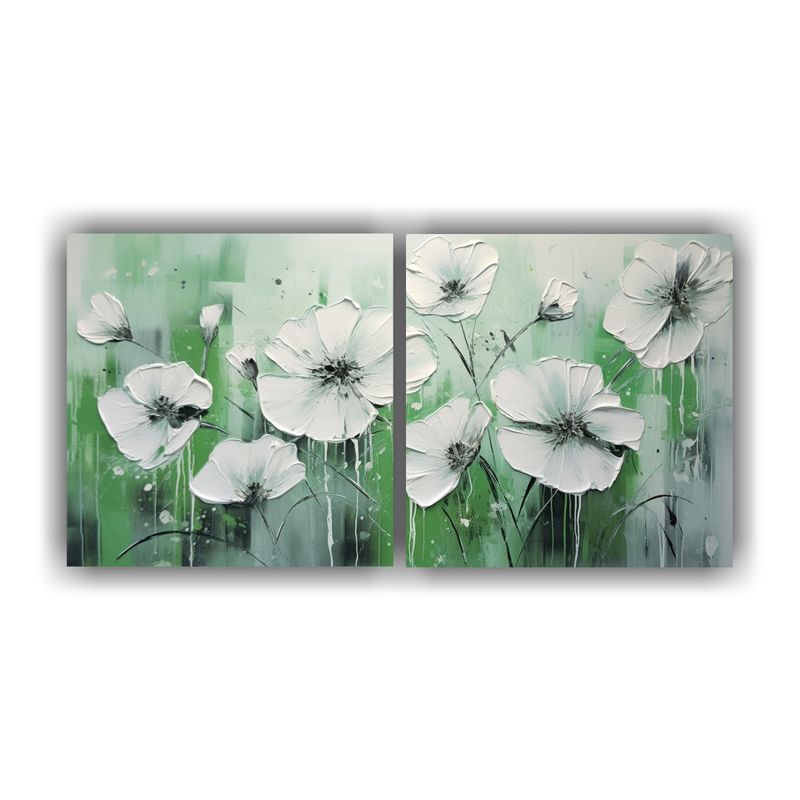 GENERICO - Pintura Lienzo Expresión Naturaleza En Verde Y Plata En La  160x80cm