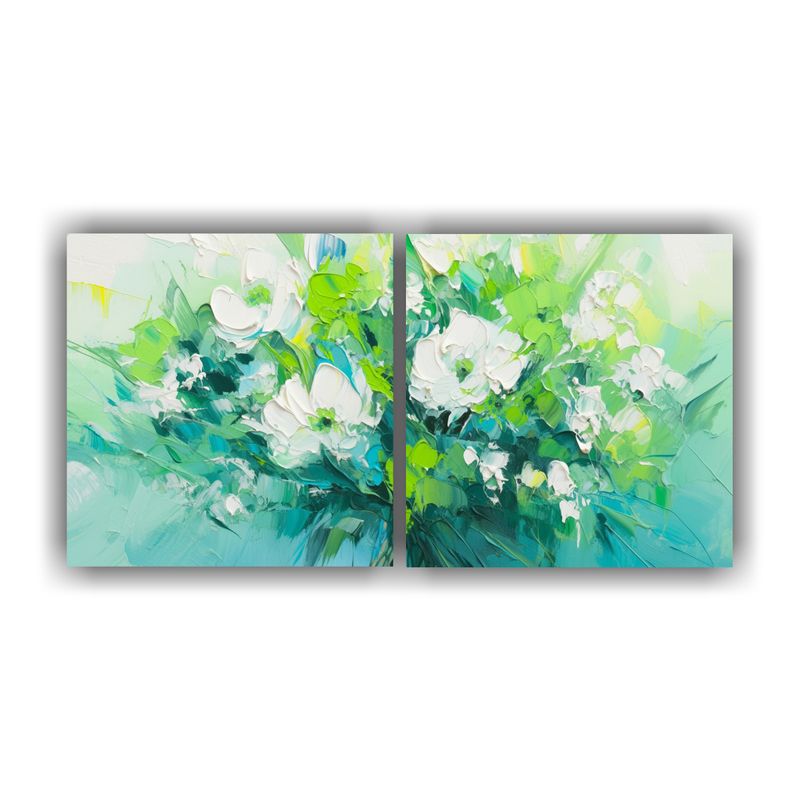 GENERICO - Pintura De Flores En Lienzo Verde Y Turquesa 160x80cm