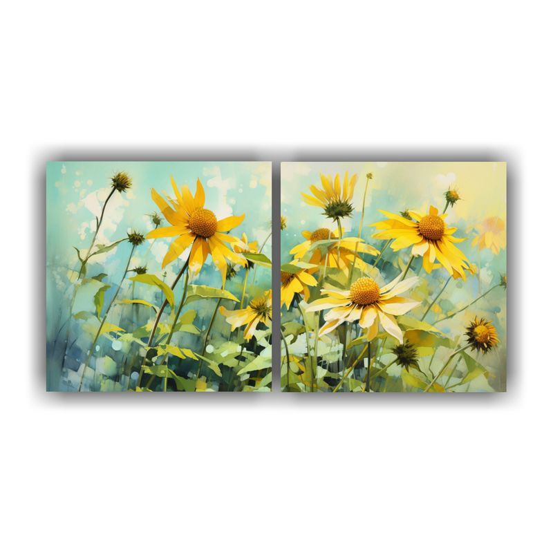 GENERICO - Lienzos Acuarela Floral Jerusalem Artichoke Flores Verde Y D 160x80cm