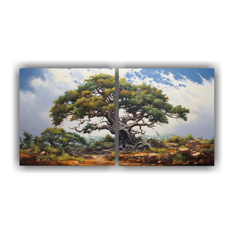 GENERICO - Pintura Abstracta De Un árbol De Enebro En Dos Lienzos 160x80cm