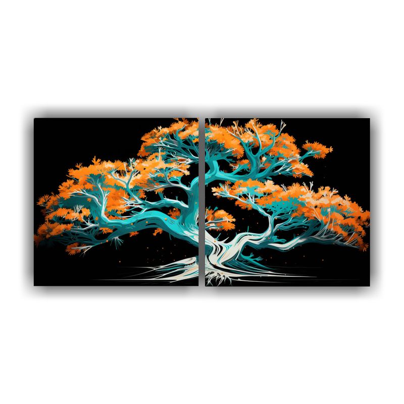 GENERICO - Cuadro Neonoir Un árbol De Enebro En Colores Turquesa Y Nar 160x80cm