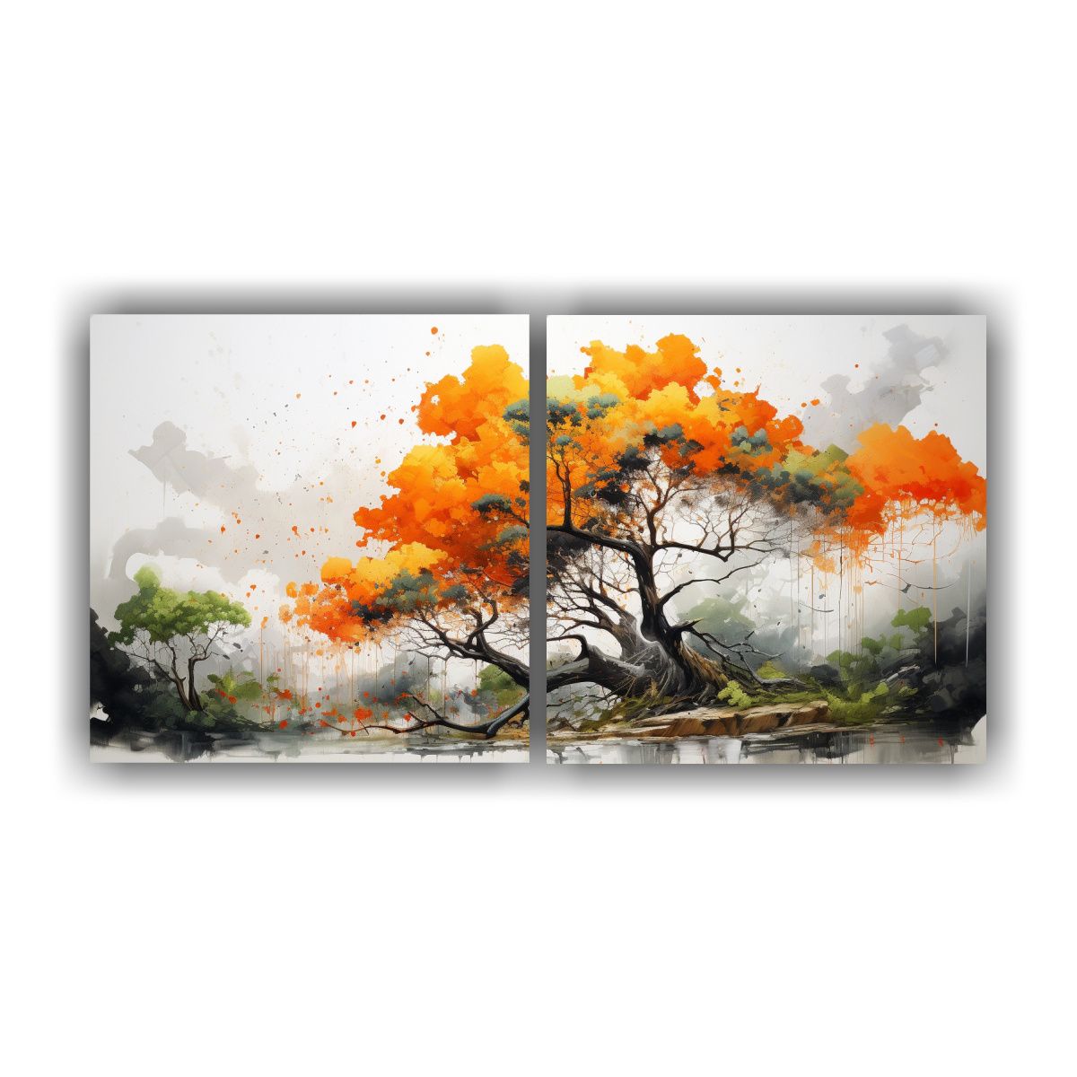 GENERICO - Pintura Abstracta De árbol Kauri En Colores Naranja Y Negro 160x80cm