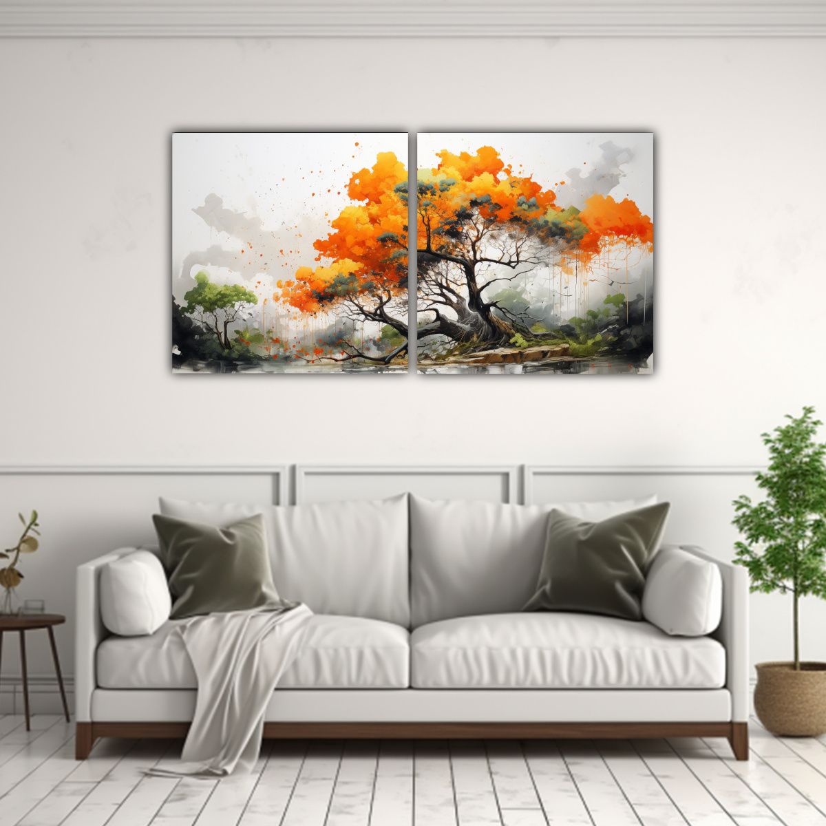 GENERICO - Pintura Abstracta De árbol Kauri En Colores Naranja Y Negro 160x80cm
