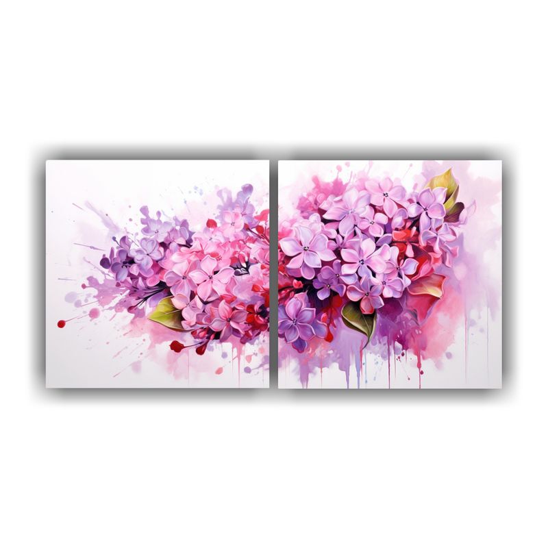 GENERICO - Dos Cuadros Decoración Exposición Flores De Lila Rojo Y Ro 160x80cm