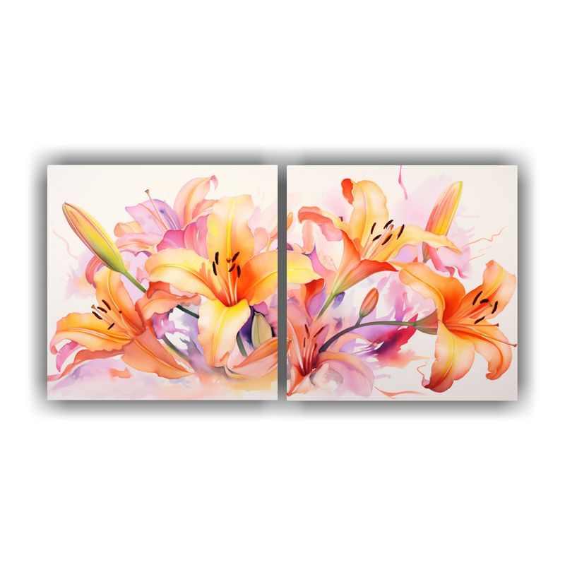GENERICO - Pintura Abstracta De Flores Lirios En Colores Naranja Y Rosa 160x80cm