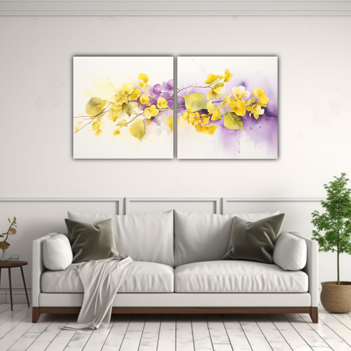 GENERICO - Pintura Abstracta Amarilla Y Morada Con Movimiento Elegante  160x80cm
