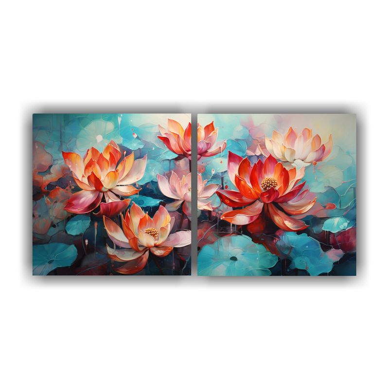GENERICO - Pintura Abstracta Duradera De Flores De Loto En Colores Rojo 160x80cm