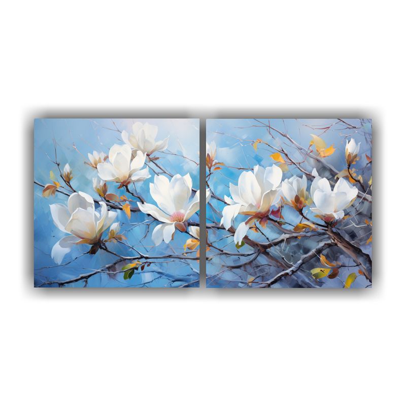GENERICO - Pintura Abstracta Magnolias En Blanco Y Azul Belleza Natural 160x80cm