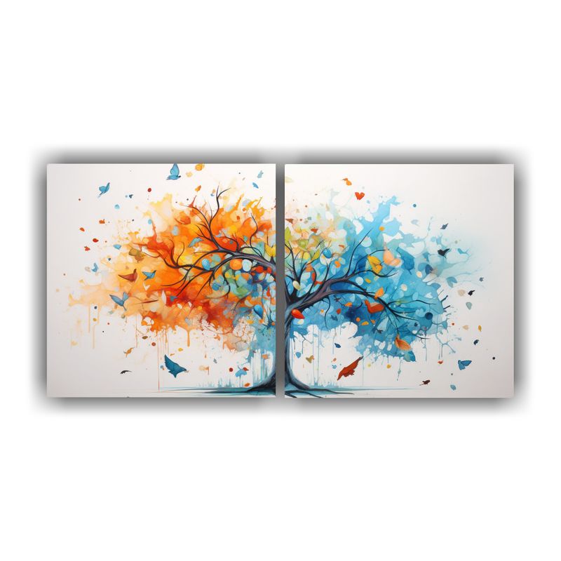 GENERICO - Lienzos Abstractos De Colores Turquesa Y Naranja En Línea D 160x80cm