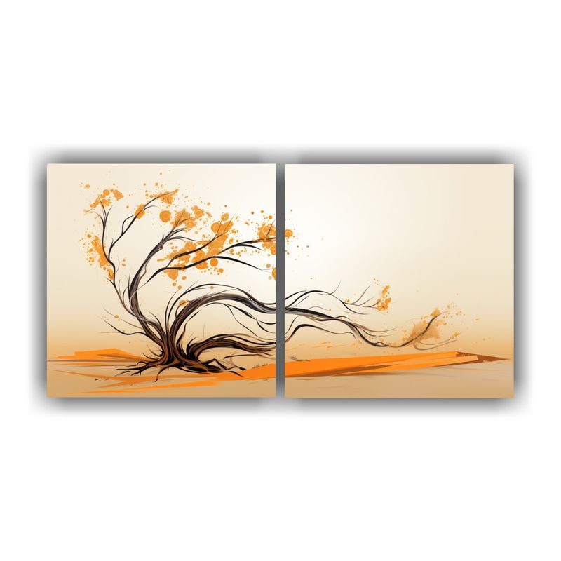 GENERICO - Pintura Decorativa En Tonos Naranja Y Dorado Con árbol De O 160x80cm