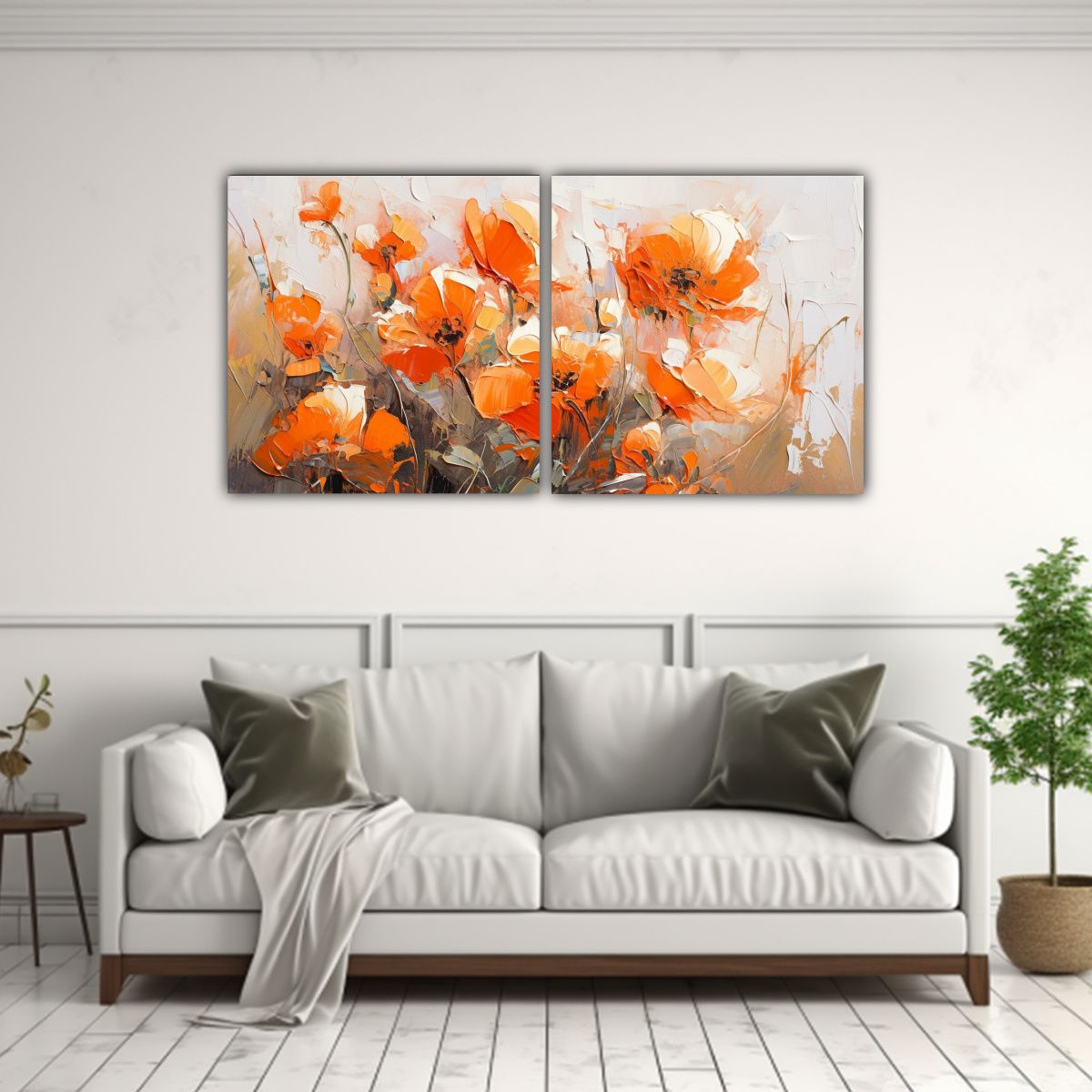 GENERICO - Cuadro De Flores En Tonos Equilibrio A De Colores Naranja En 160x80cm