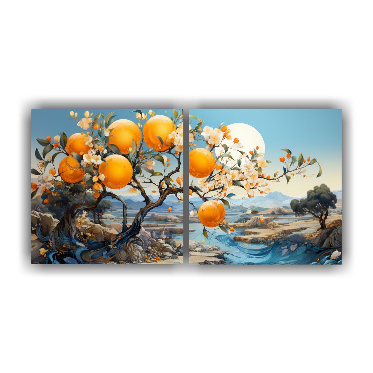 GENERICO - Pintura Abstracta De Un árbol De Naranja En Colores Dorados 160x80cm