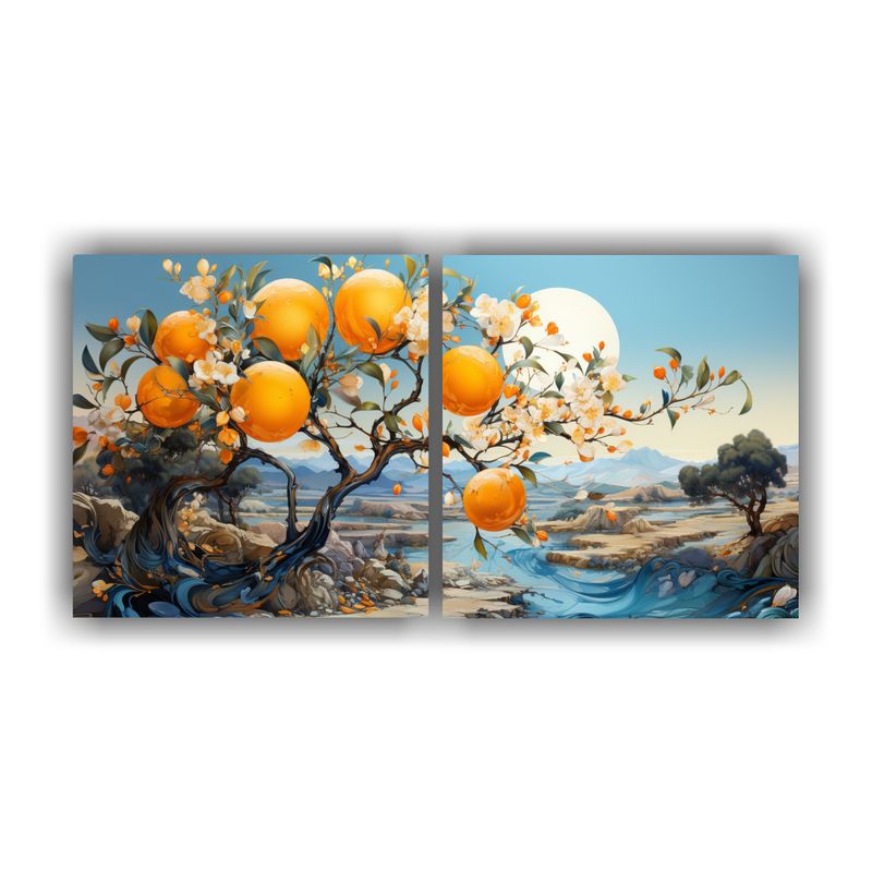GENERICO - Pintura Abstracta De Un árbol De Naranja En Colores Dorados 160x80cm
