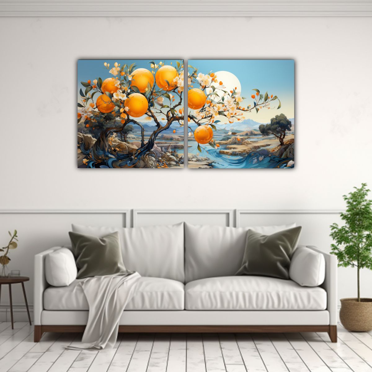 GENERICO - Pintura Abstracta De Un árbol De Naranja En Colores Dorados 160x80cm