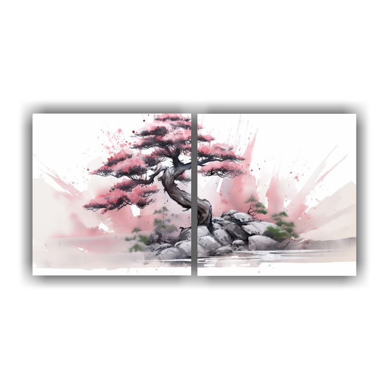 GENERICO - Pintura Abstracta De Un árbol Bonsái De Pino En Blanco Y R 160x80cm