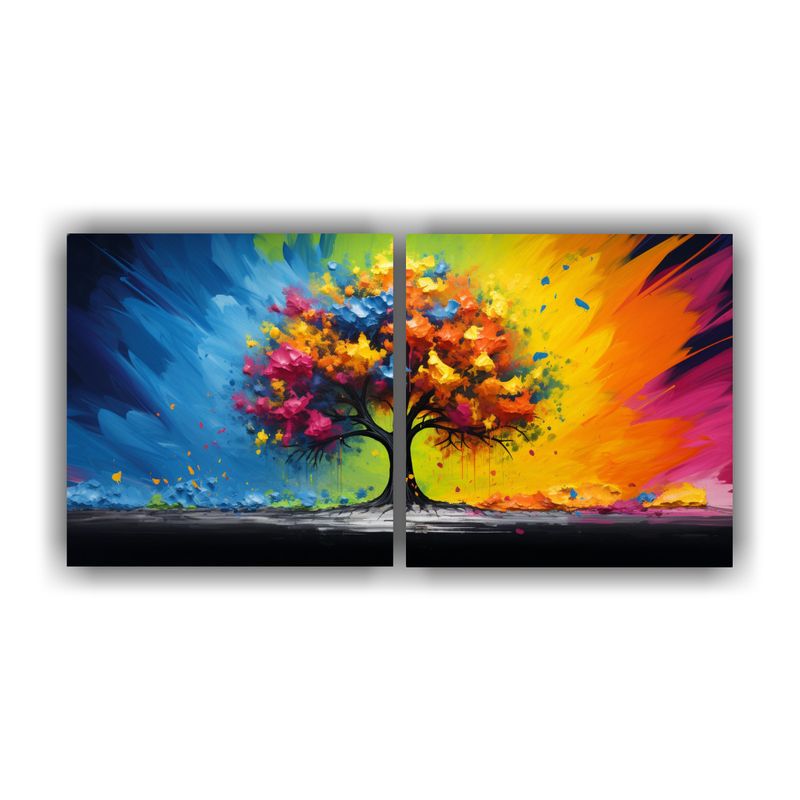GENERICO - Cuadro Decorativo Un árbol De álamo En Colores Del Arco Ir 160x80cm