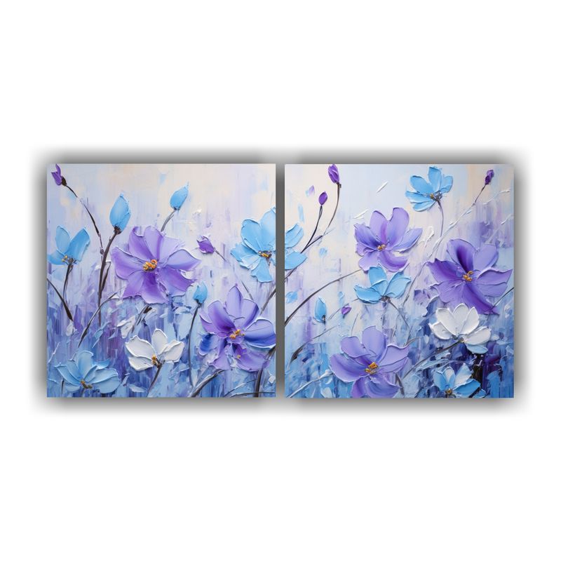GENERICO - Set 2 Telas En Bastidor Acuarela Contraste Flores Púrpura Y 160x80cm