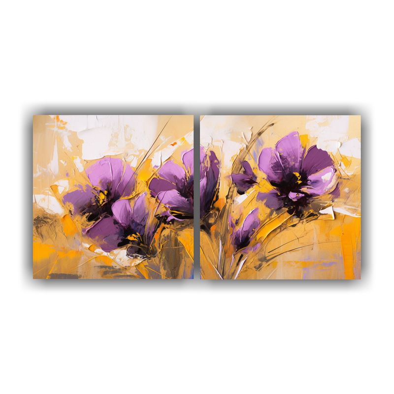 GENERICO - Pintura En Lienzo De Flores En Colores Púrpura Y Dorado Par 160x80cm