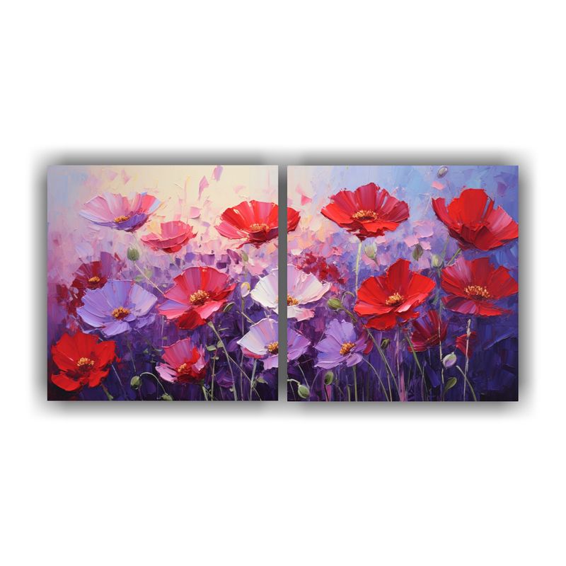 GENERICO - Set 2 Telas En Bastidor Concepto Ambiente Flores Púrpuras Y 160x80cm