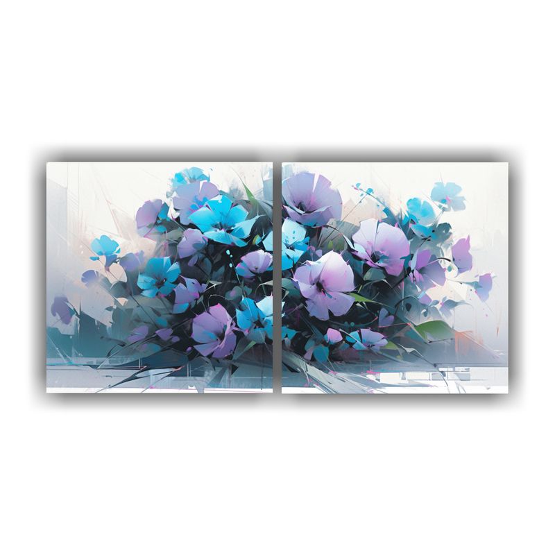 GENERICO - Cuadros Florales En Lienzo: Vitalidad Morada Y Turquesa 160x80cm