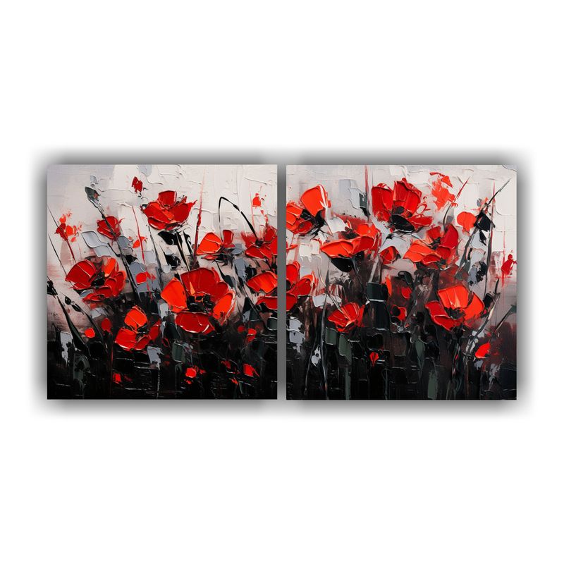 GENERICO - Set 2 Cuadro Galería Motivo Flores Rojo Y Negro En Lienzo 160x80cm
